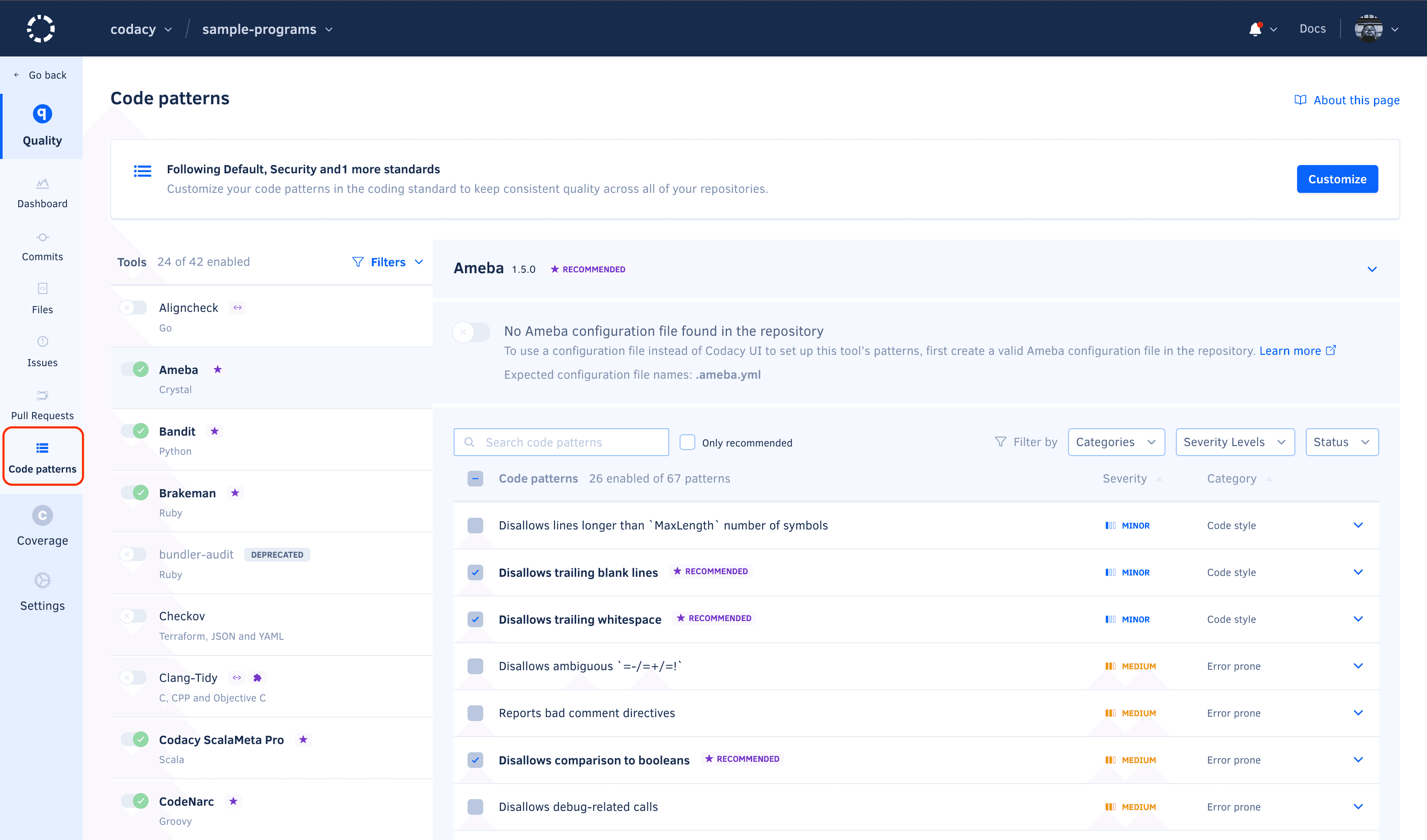 Code patterns page